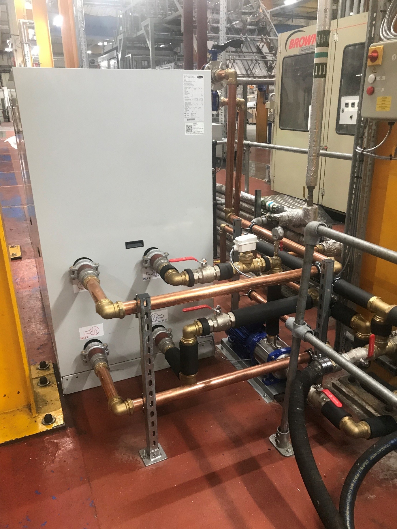 Professional chiller installation with copper piping and control systems